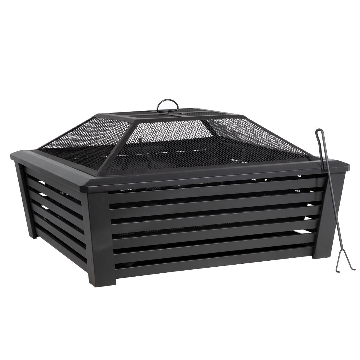 Fire Pit 89cm Square Outdoor Black