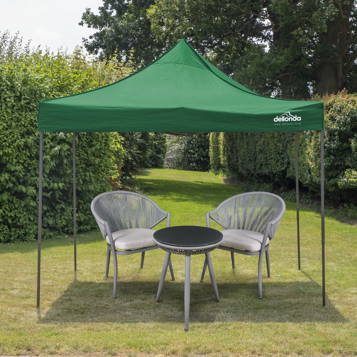Dellonda Dark Green Premium 3 x 3m Pop-Up Gazebo, PVC Coated, Water Resistant Fabric, Supplied with Carry Bag & Accesories
