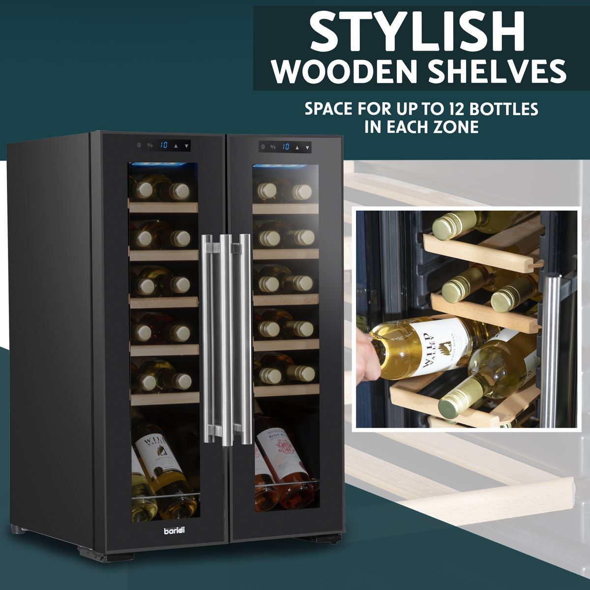 Baridi 24 Bottle Dual Zone Wine Fridge & Cooler