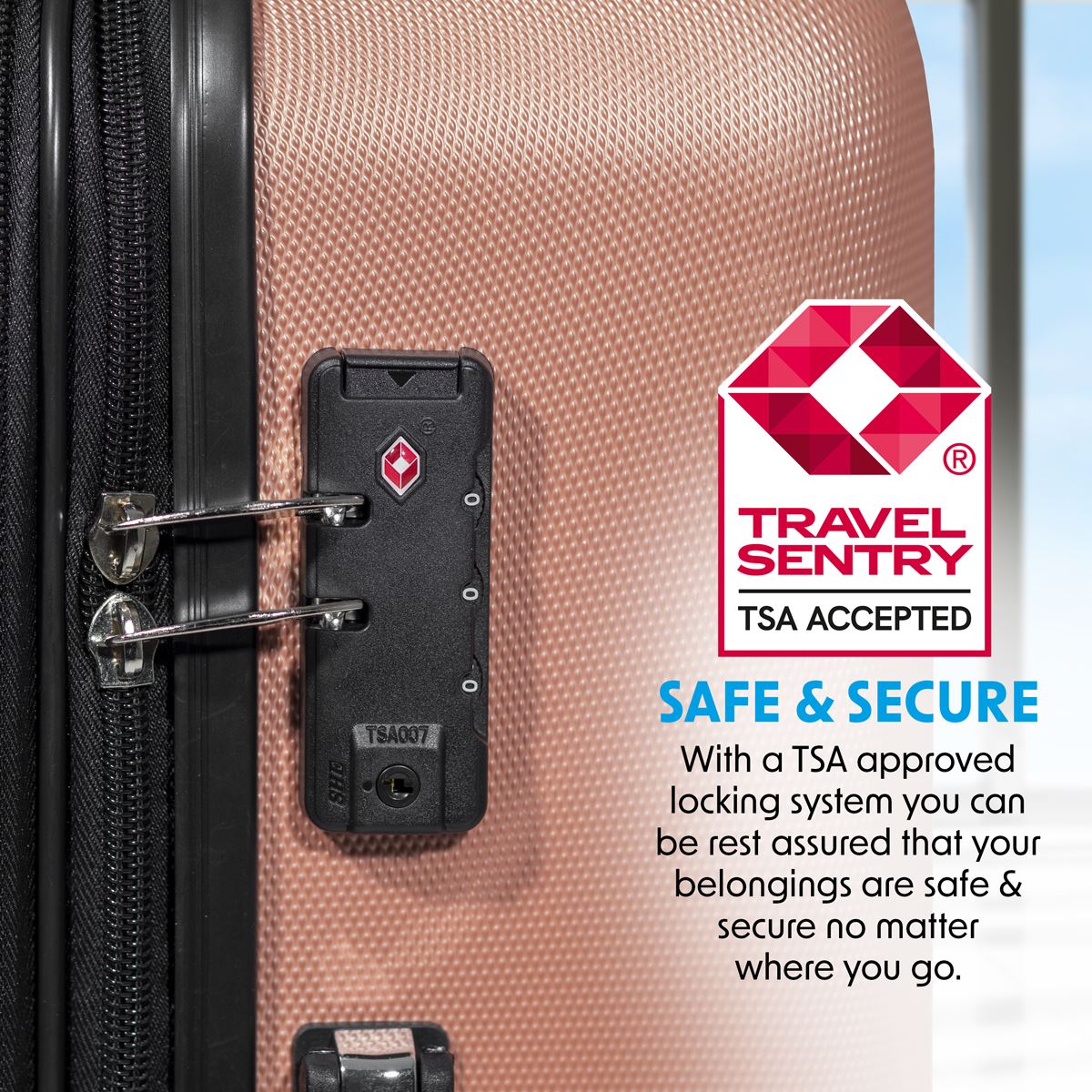 Dellonda Lightweight ABS Luggage Set with TSA Lock - Rose Gold