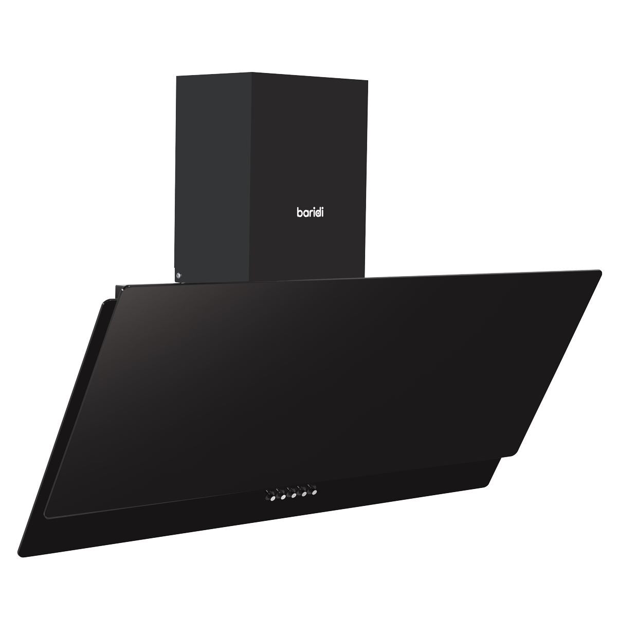Baridi Angled Chimney Cooker Hood with Carbon Filters & LED Lamp 90cm, Energy Class A - Black Glass
