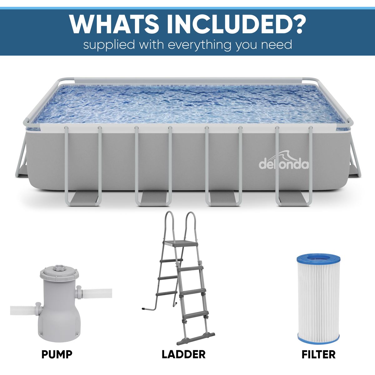 Dellonda Deluxe Steel Frame Swimming Pool with Filter Pump 18ft