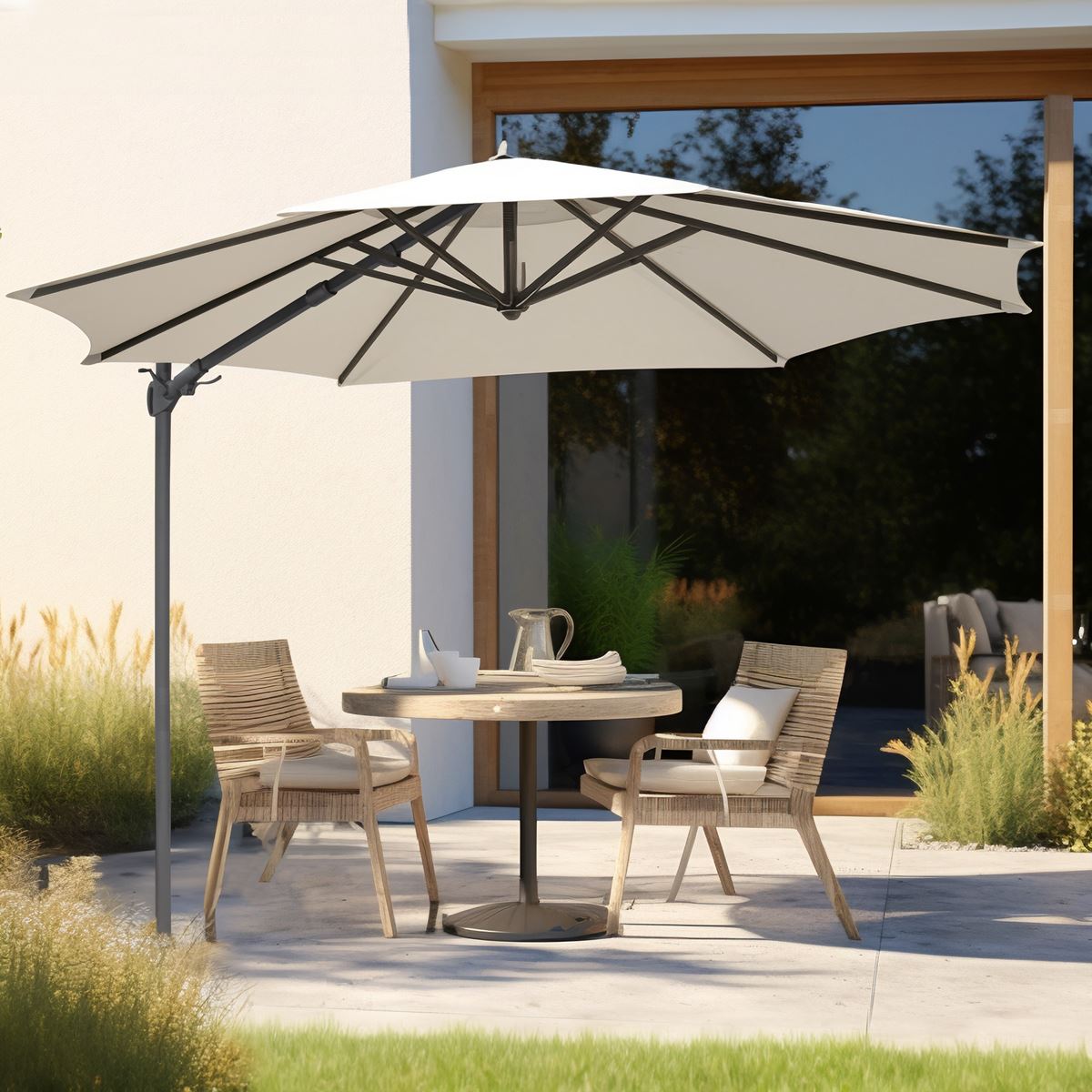 Dellonda Cantilever Parasol with 360° Rotation, Tilt & Cover 3m - Cream