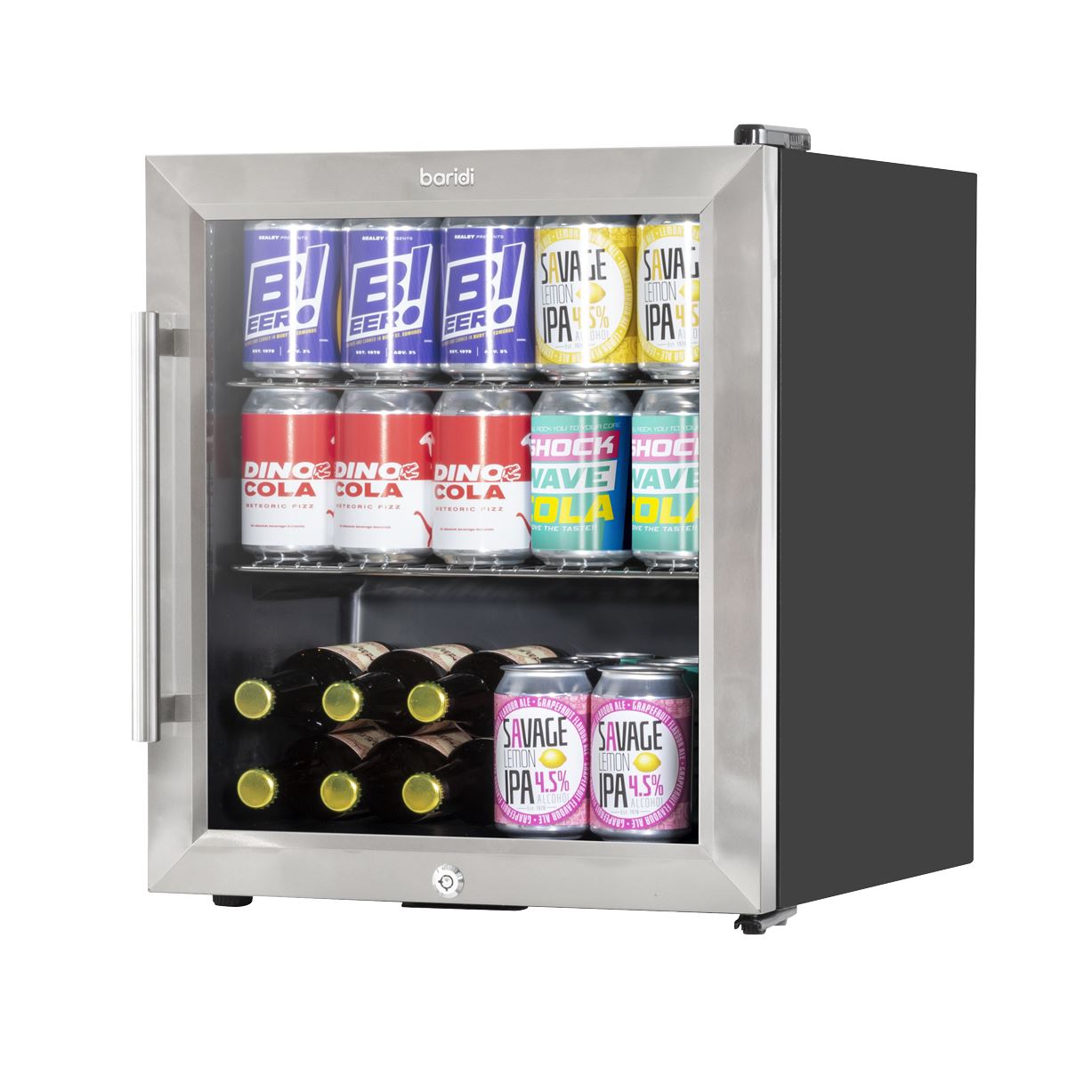 Baridi Mini Tabletop Beer & Drinks Fridge 50L Capacity - Stainless Steel