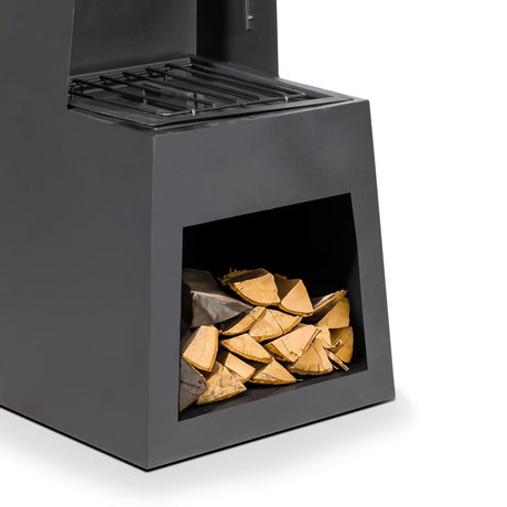 Outdoor Chiminea Fireplace Fire Pit Heater Firewood Storage Black Steel