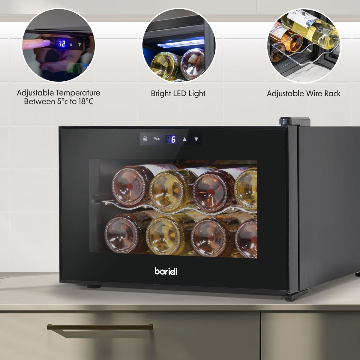 Baridi 8 Bottle Tabletop Wine Fridge & Cooler