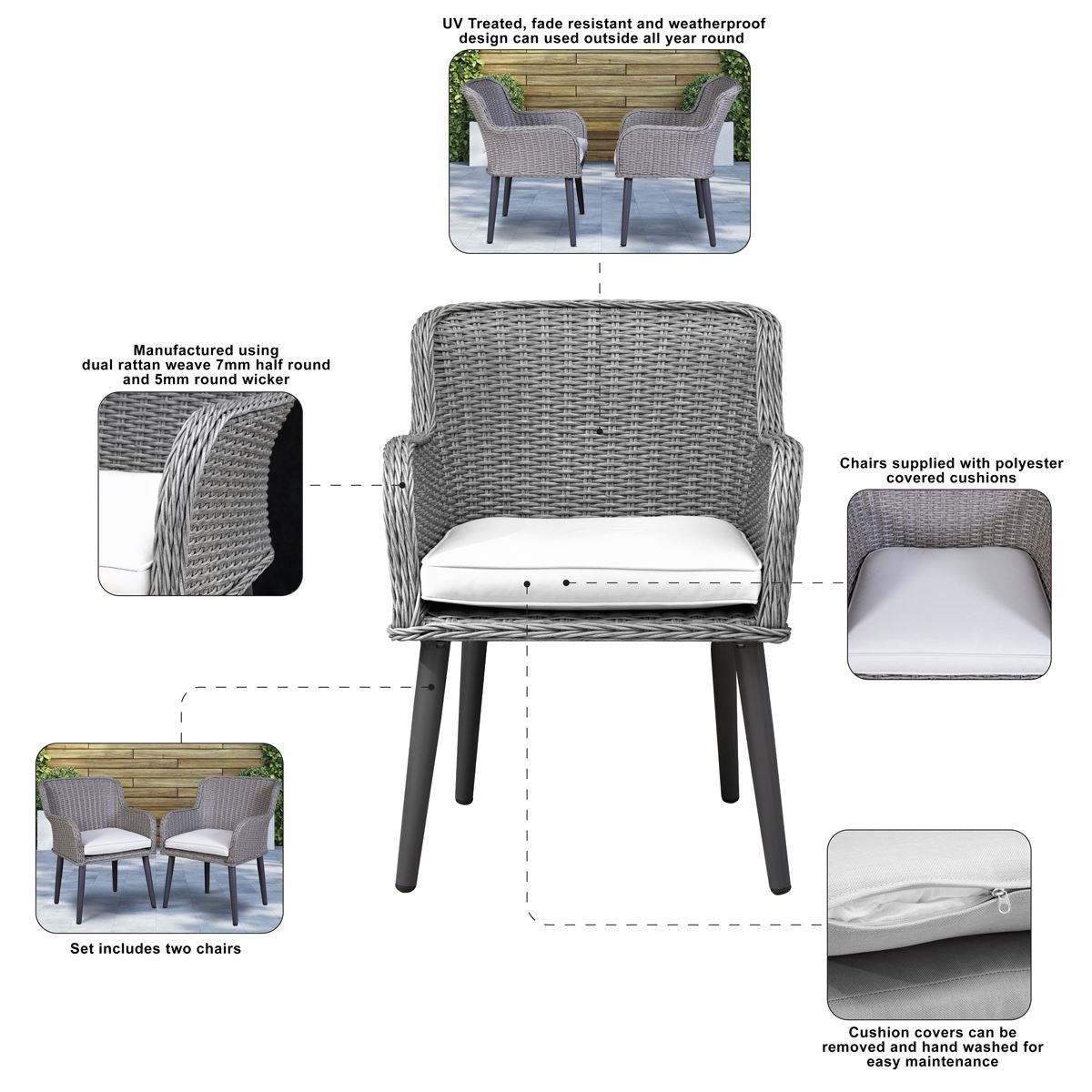 Dellonda Buxton Rattan Wicker Outdoor Garden Chair Set 2 Piece