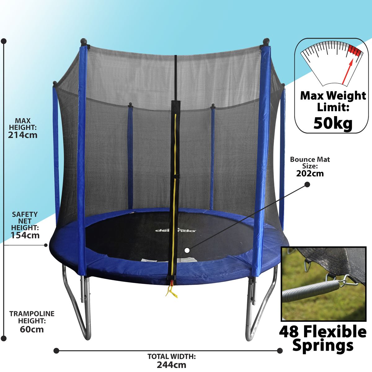 Dellonda Heavy-Duty Outdoor Trampoline with Safety Enclosure Net 8ft
