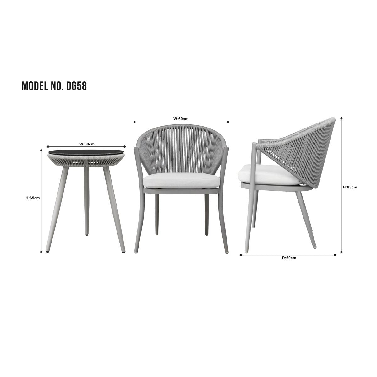 Dellonda Echo Aluminium Garden Furniture Balcony Set with Tempered Glass Tabletop 3pc