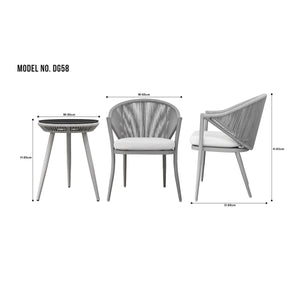 Dellonda Echo Aluminium Garden Furniture Balcony Set with Tempered Glass Tabletop 3pc