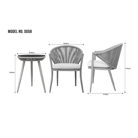 Dellonda Echo Aluminium Garden Furniture Balcony Set with Tempered Glass Tabletop 3pc