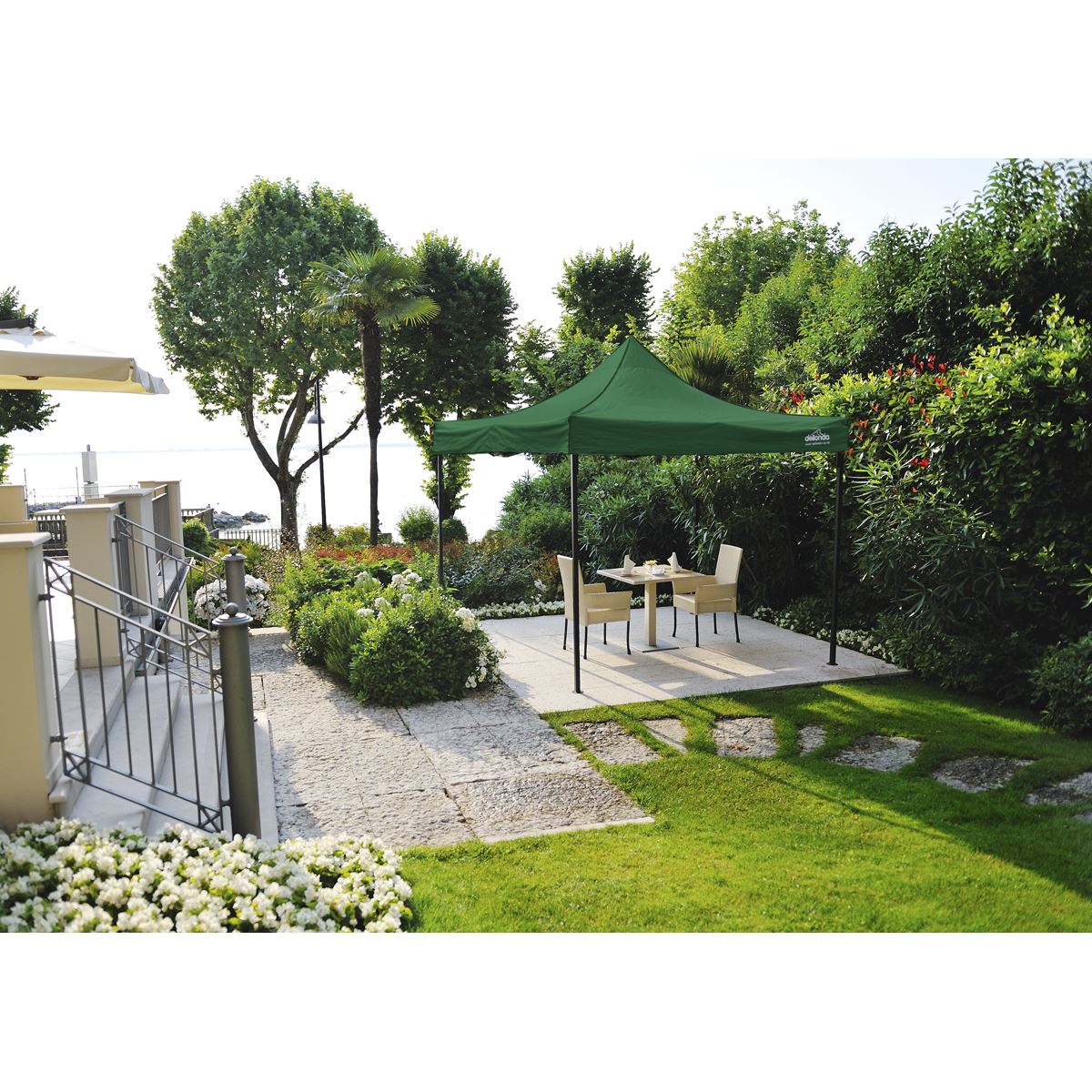 Dellonda Dark Green Premium 2x2m Pop-Up Gazebo, Heavy Duty, PVC Coated, Water Resistant Fabric, Supplied with Carry Bag & Accesories