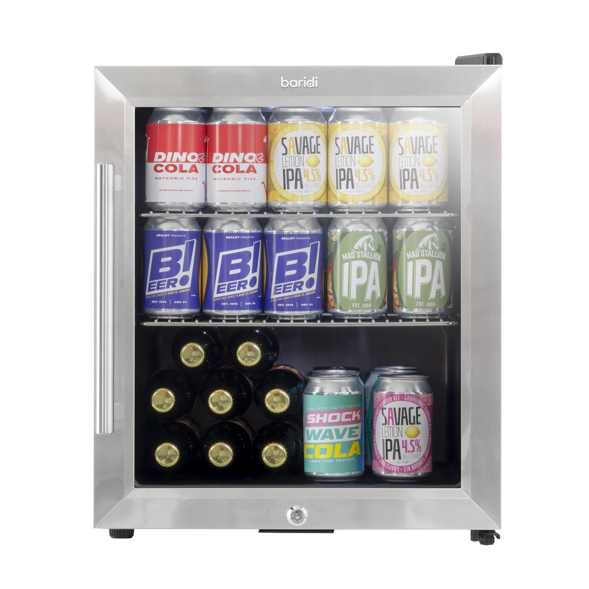 Baridi Mini Tabletop Beer & Drinks Fridge 50L Capacity - Stainless Steel