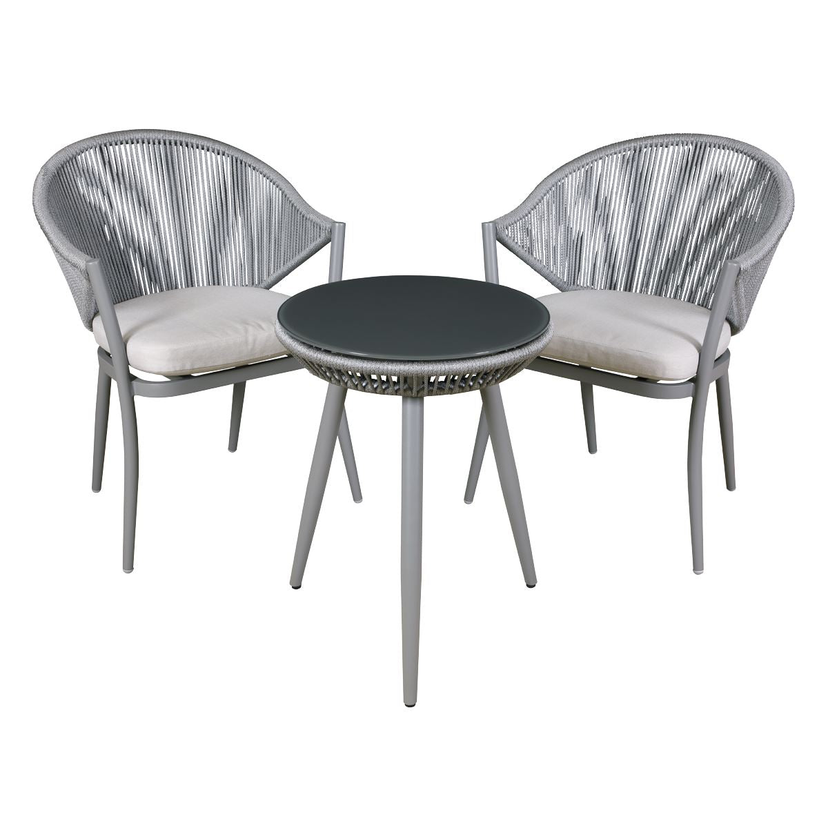 Dellonda Echo Aluminium Garden Furniture Balcony Set with Tempered Glass Tabletop 3pc