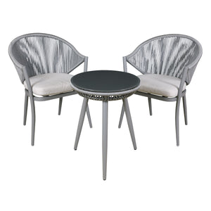 Dellonda Echo Aluminium Garden Furniture Balcony Set with Tempered Glass Tabletop 3pc