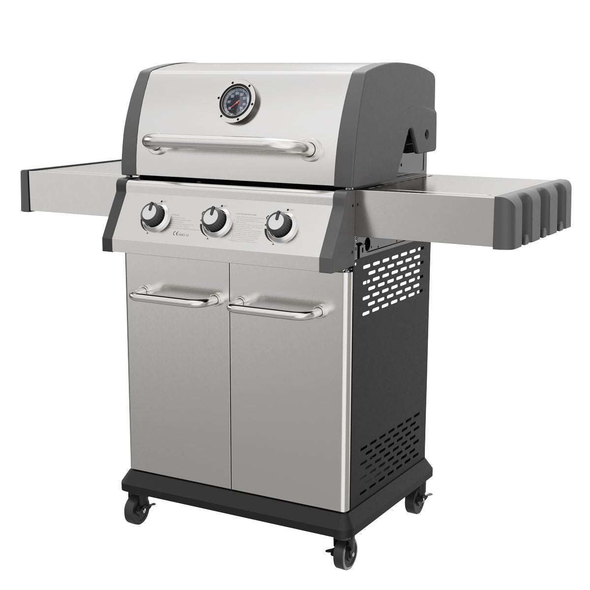 Dellonda BBQ Grill 3 Burner Deluxe Gas with Piezo Ignition & Thermometer - Stainless Steel