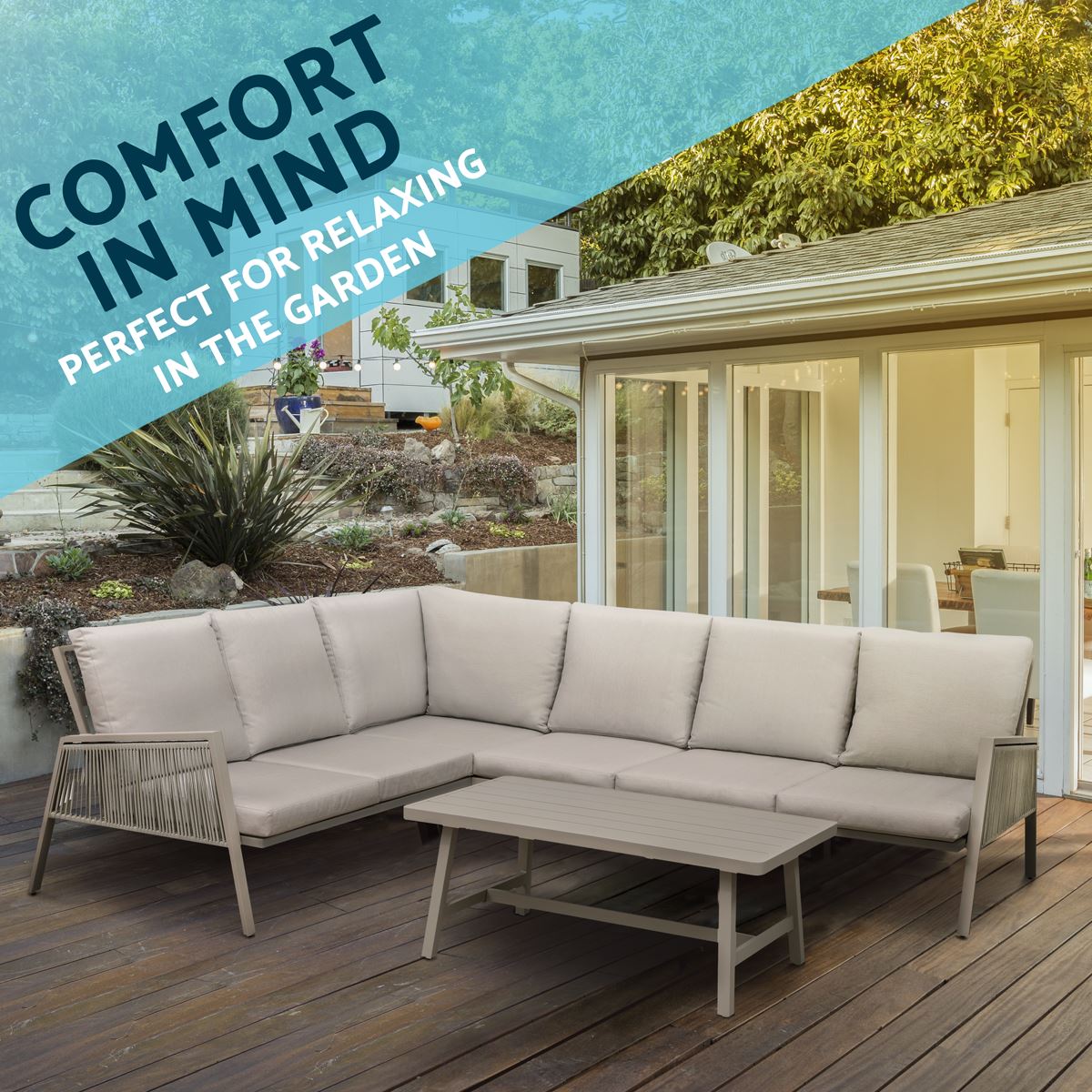 Dellonda Fusion Aluminium Outdoor Corner Sofa & Coffee Table Set 4 Piece
