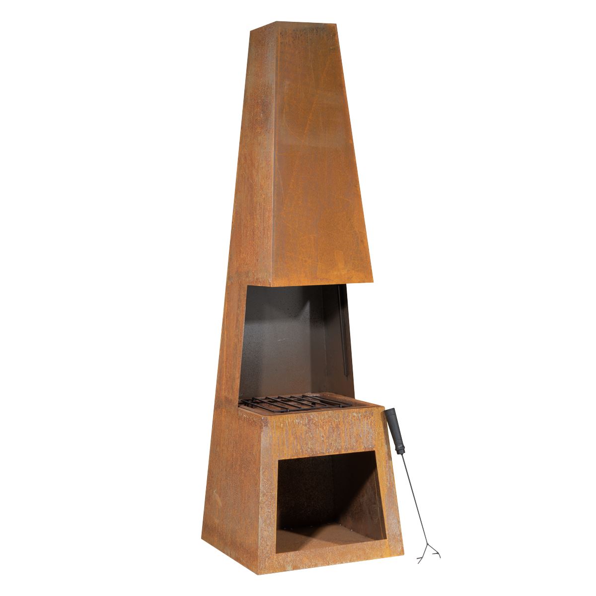 Outdoor Chiminea Fireplace Heater Firewood Storage - Corten Steel