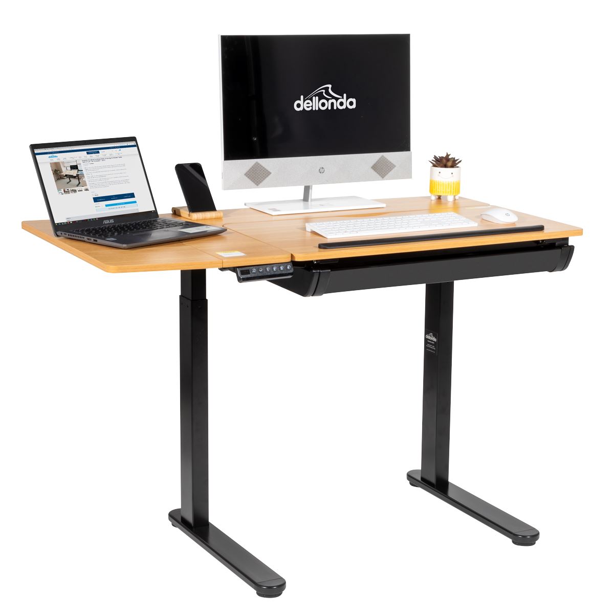 Dellonda Single Motor Ultra-Quiet Electric Adjustable Drawing Table with 40° Tilt, Drawer & Side Table