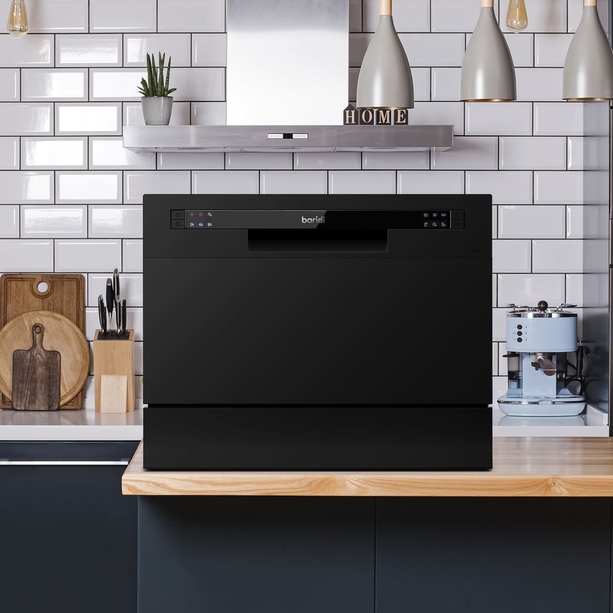 Baridi Tabletop Dishwasher 6 Place Settings 6.5L Capacity - Black