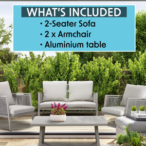 Dellonda Fusion Aluminium Outdoor Sofa Arm Chairs & Coffee Table Set 4 Piece