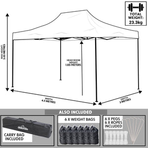 Dellonda Blue Premium 3 x 4.5m Pop-Up Gazebo, Heavy Duty, PVC Coated, Water Resistant Fabric, Supplied with Carry Bag & Accesories
