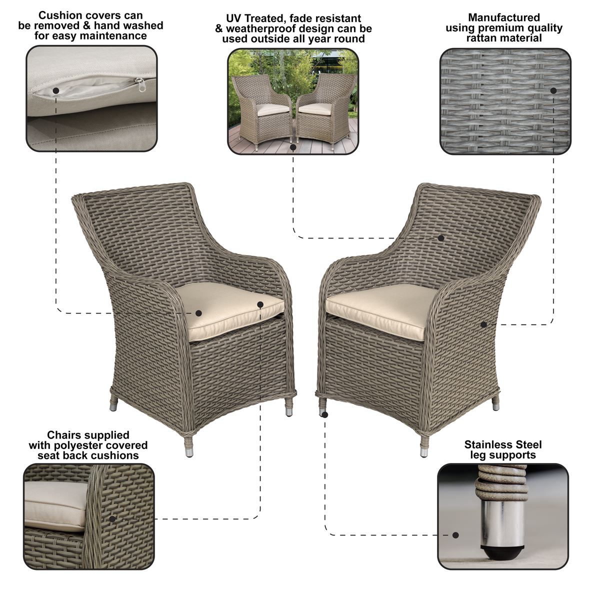 Dellonda Chester Rattan Wicker Outdoor Garden Dining Chairs 2pc