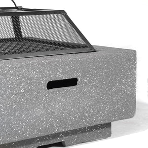 Square MgO Fire Pit with BBQ Grill, Safety Mesh Screen - Dark Grey