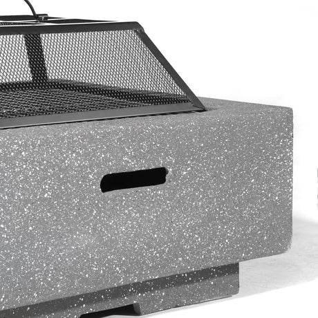 Square MgO Fire Pit with BBQ Grill, Safety Mesh Screen - Dark Grey
