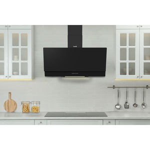 Baridi Angled Chimney Cooker Hood with Carbon Filters & LED Lamp 90cm, Energy Class A - Black Glass