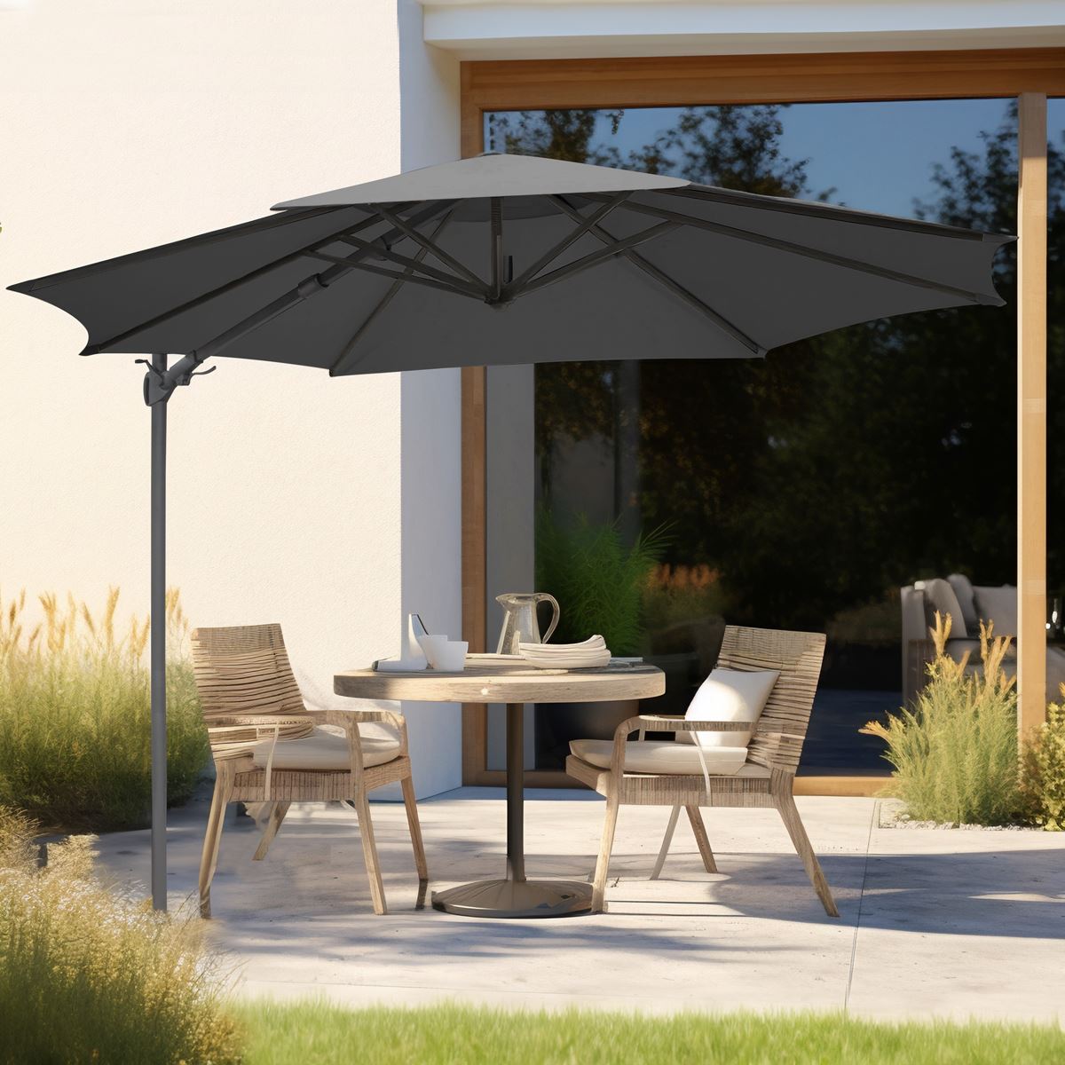 Dellonda Cantilever Parasol with 360° Rotation, Tilt & Cover 3m - Grey
