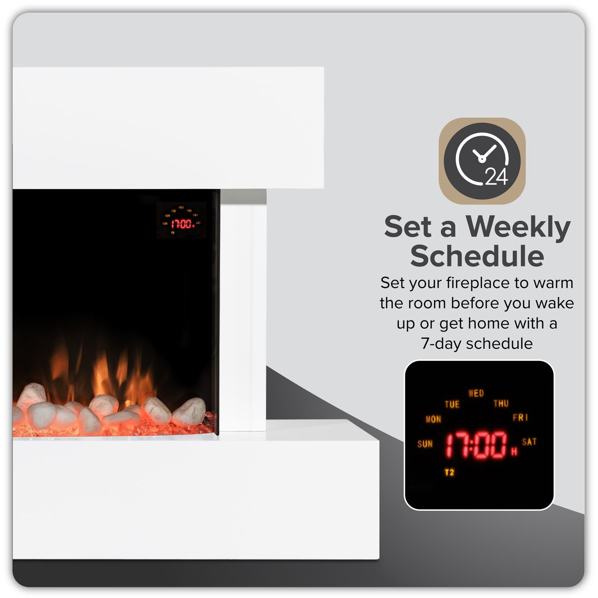 Baridi Wall Mounting Electric Fireplace with LED Flame Effect 46" - White