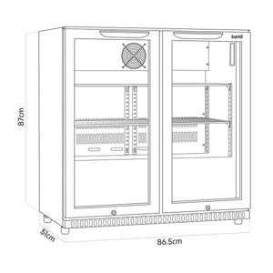 Baridi Hinged Double Door, Back Bar Drinks Fridge/Cooler, 190L Capacity