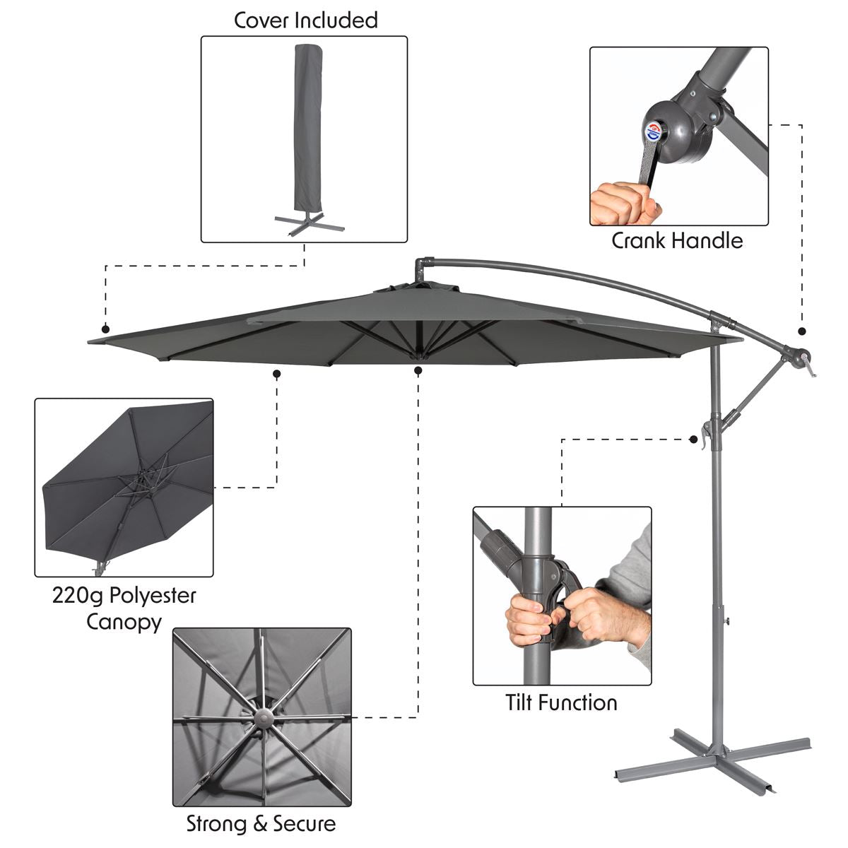 Dellonda Banana Parasol with Cover 3m - Grey