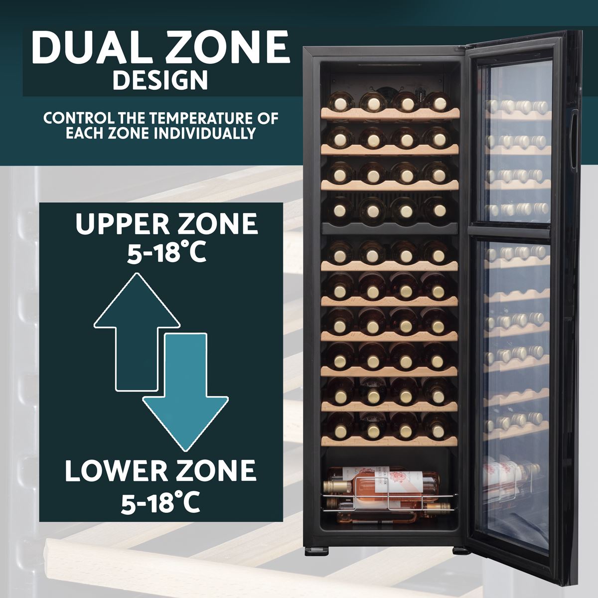 Baridi 44 Bottle Dual Zone Wine Fridge & Cooler