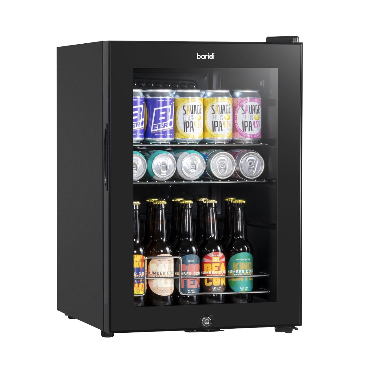 Baridi Beer & Drinks Fridge with LED Light, Black and Glass Door 60L