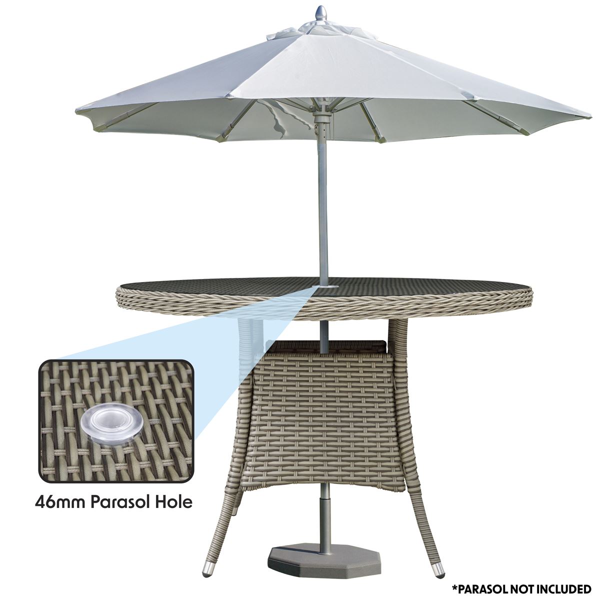 Dellonda Chester Rattan Wicker Round Outdoor Dining Table with Tempered Glass Top