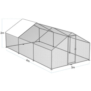 Dellonda Walk-In Galvanized Steel Chicken Run with Roof Cover & PVC Coated Chicken Wire