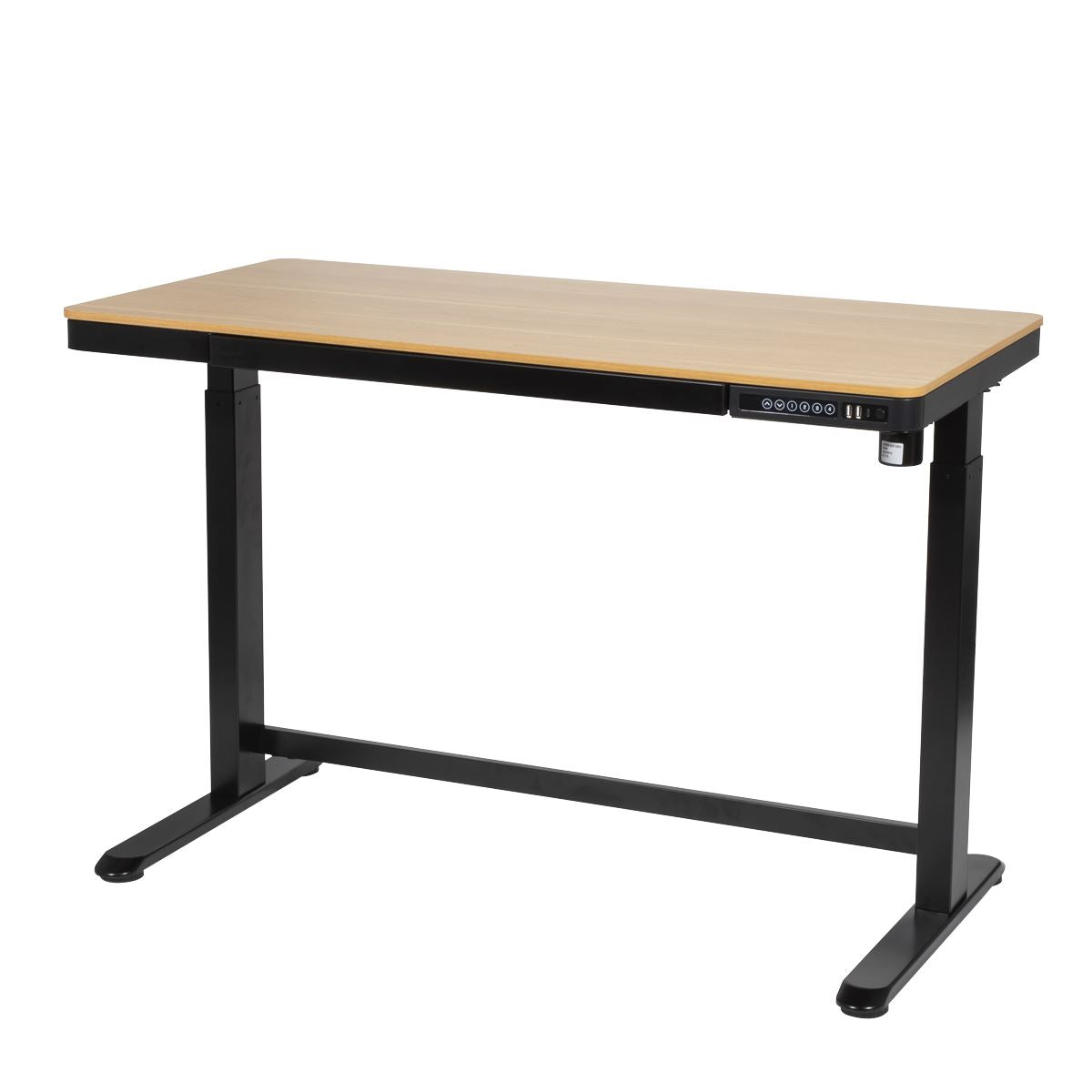 Dellonda Single Motor Ultra-Quiet Electric Desk with Control Panel, USB Port & Drawer - Oak Desktop