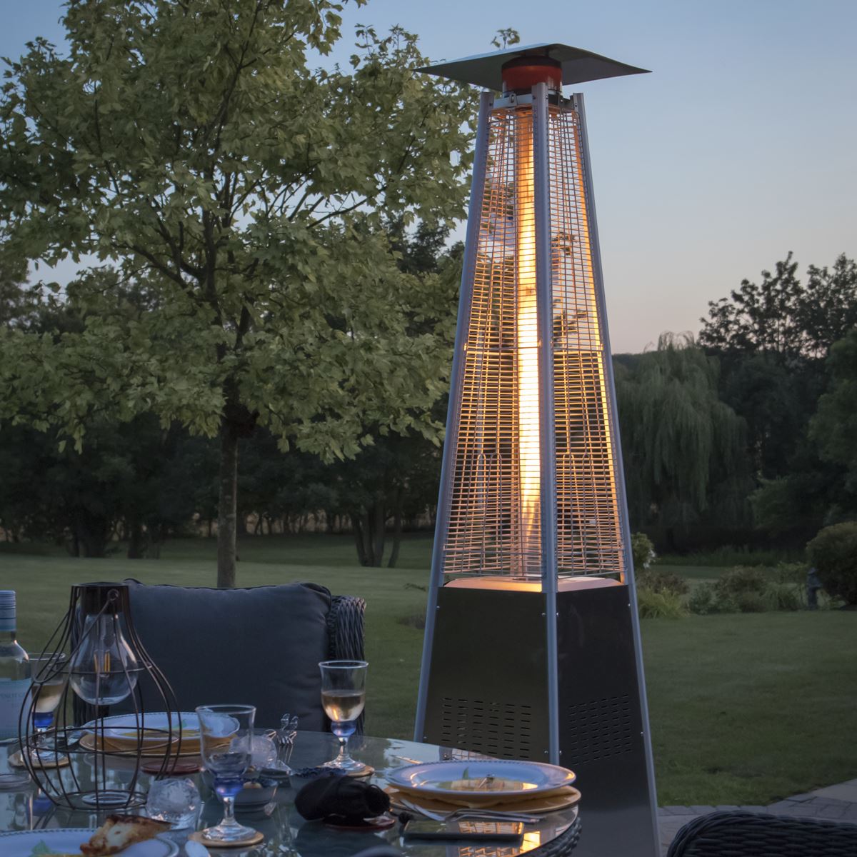 Dellonda 13kW Pyramid Gas Patio Heater 13kW Commercial/Garden Use - Stainless Steel