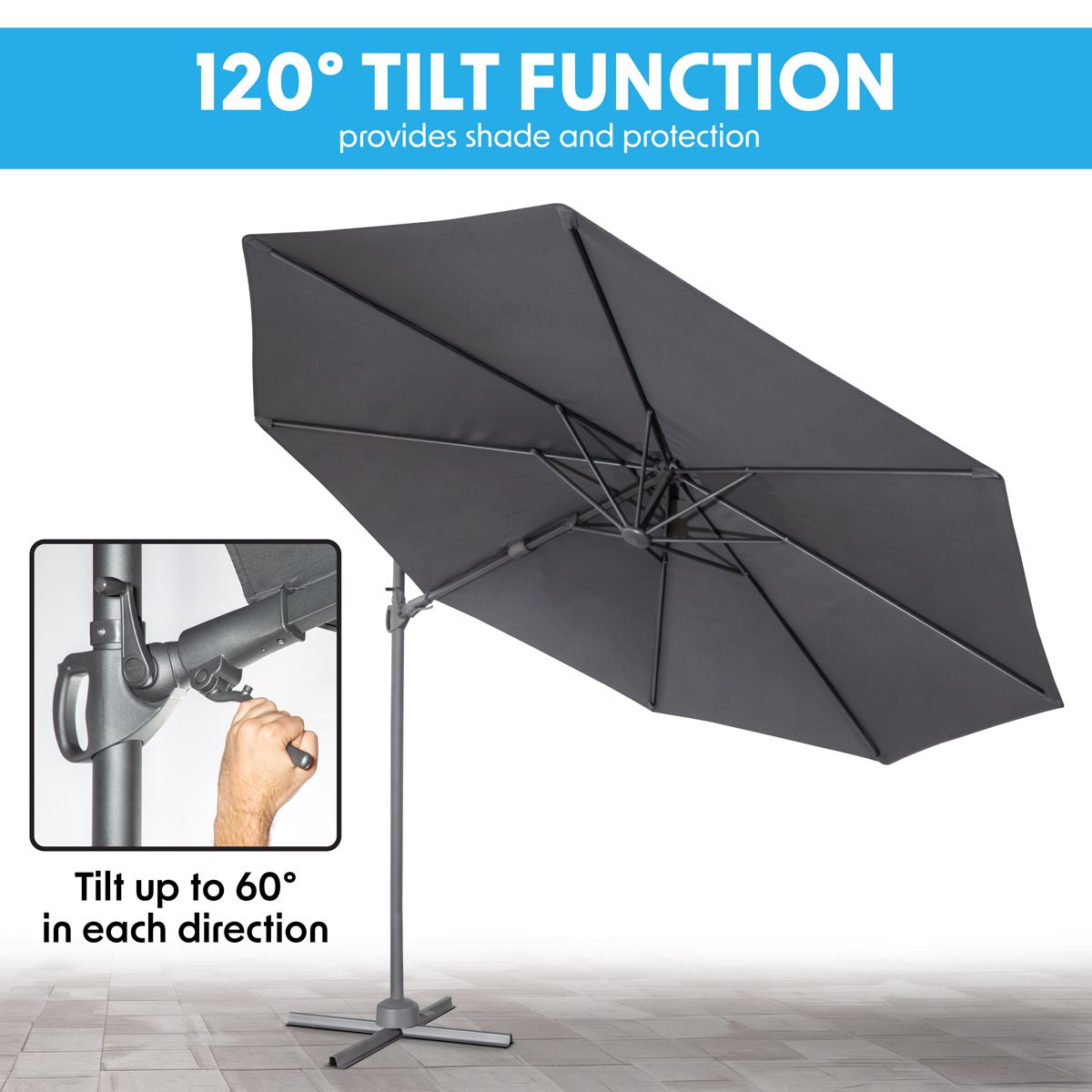 Dellonda Cantilever Parasol with 360° Rotation, Tilt & Cover 3m - Grey