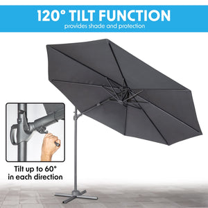 Dellonda Cantilever Parasol with 360° Rotation, Tilt & Cover 3m - Grey