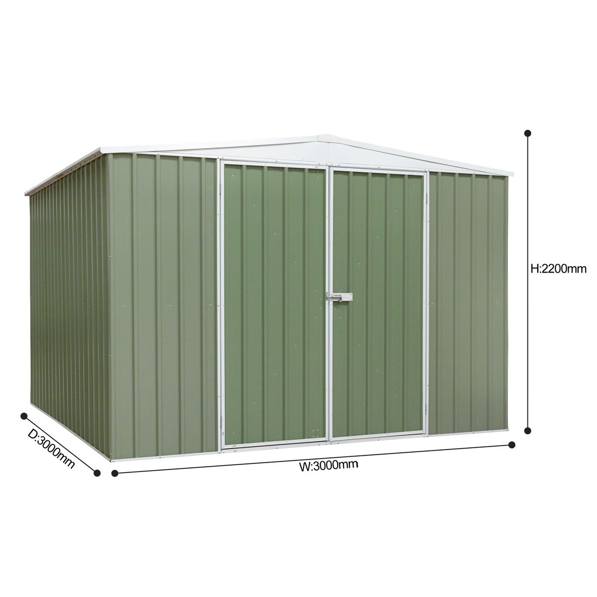Dellonda Galvanized Steel Storage Shed with Apex Style Roof 300 x 300 x 220cm - Green