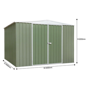 Dellonda Galvanized Steel Storage Shed with Apex Style Roof 300 x 300 x 220cm - Green