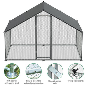 Dellonda Walk-In Galvanized Steel Chicken Run with Roof Cover & PVC Coated Chicken Wire