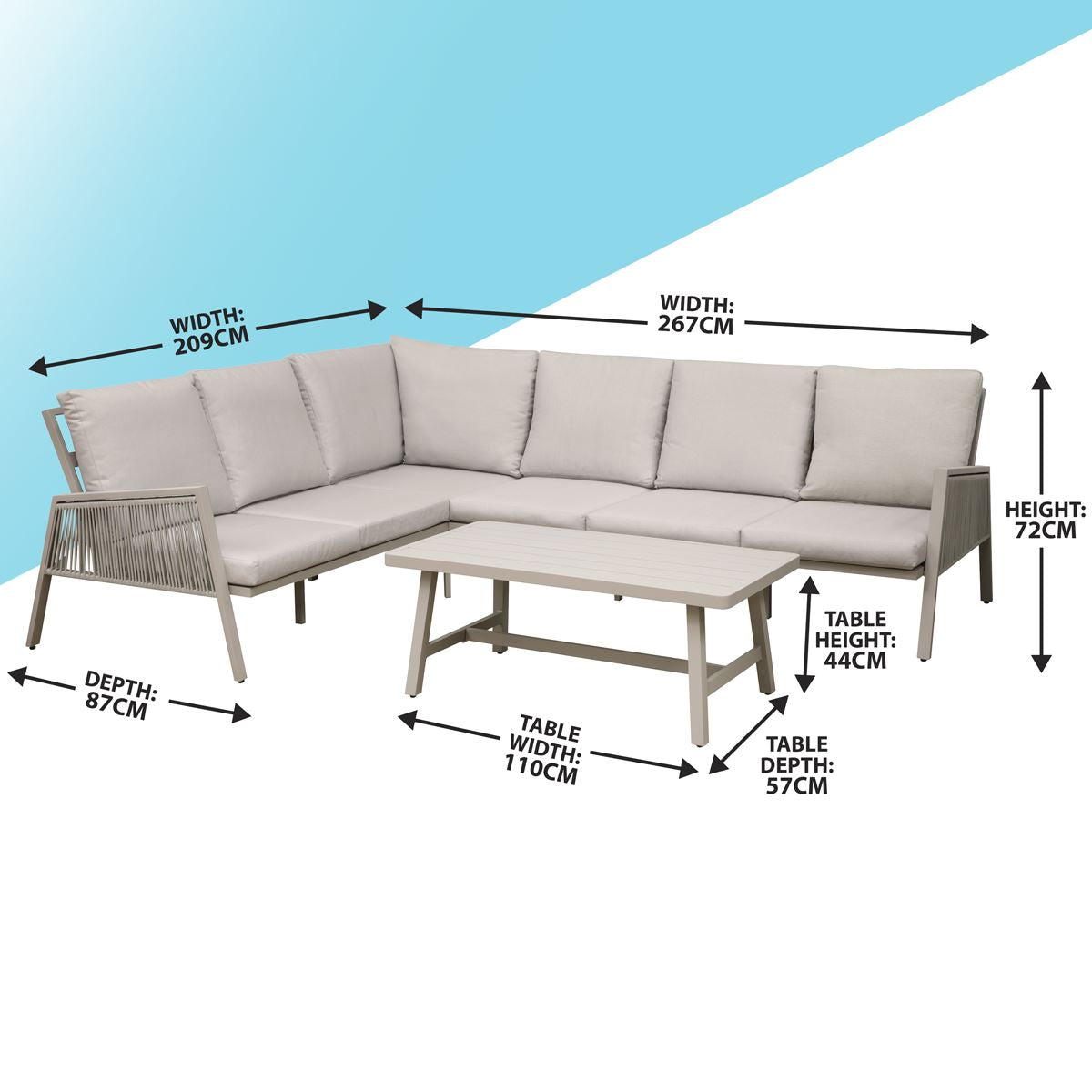 Dellonda Fusion Aluminium Outdoor Corner Sofa & Coffee Table Set 4 Piece