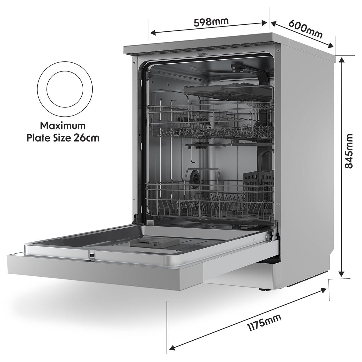 Baridi Regular Sized Freestanding Dishwasher 60cm Wide 14 Place Settings - Silver