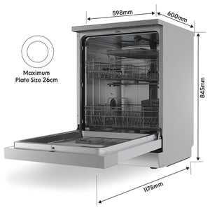 Baridi Regular Sized Freestanding Dishwasher 60cm Wide 14 Place Settings - Silver