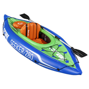 Dellonda Inflatable One-Person Kayak/Canoe Set with Pump, Carry Bag & Aluminium Oar - Blue/Green
