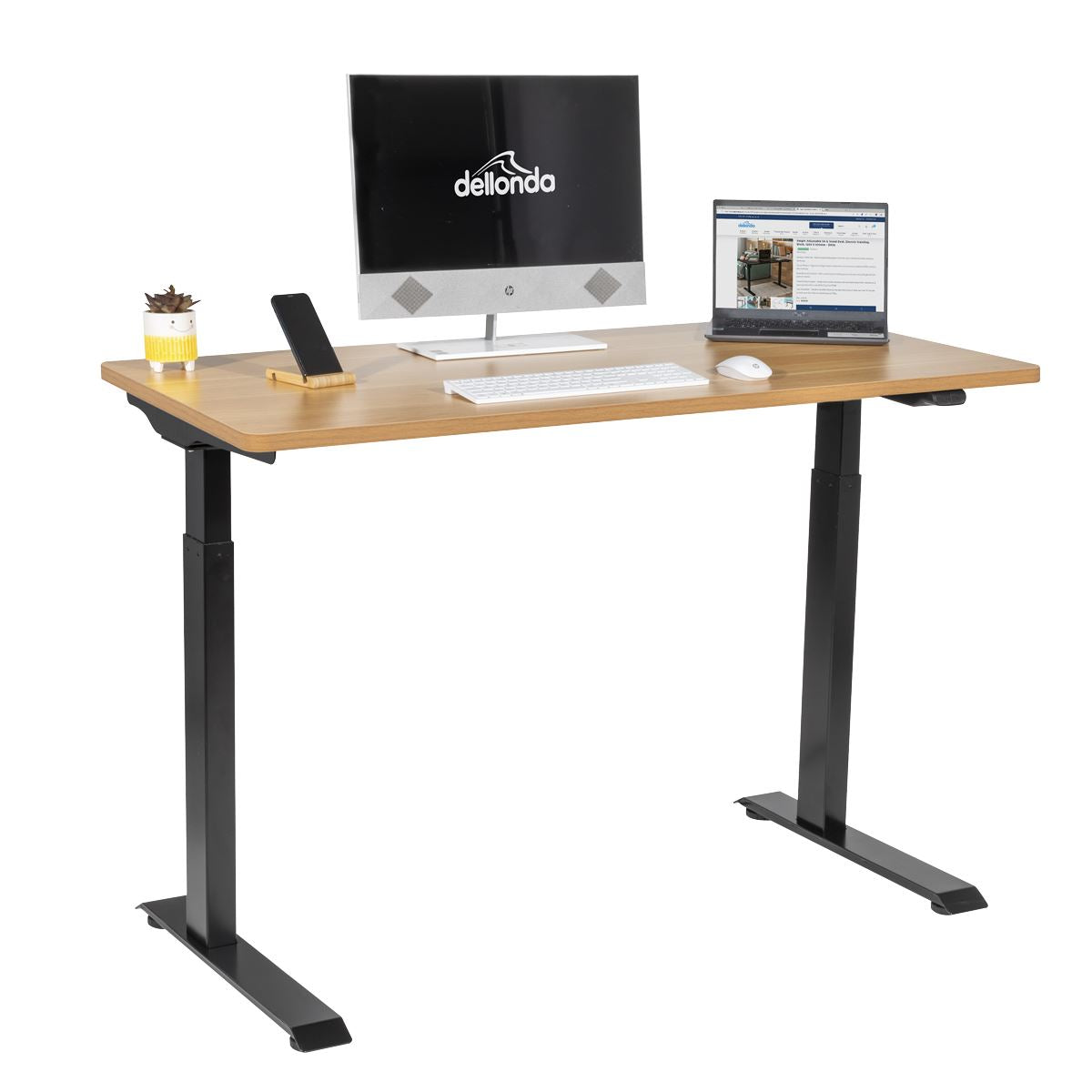 Dellonda Single Motor Ultra-Quiet Adjustable-Height Electric Sit/Stand Desk - Oak Desktop